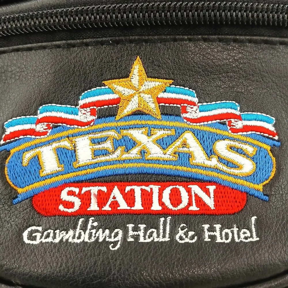 Texas Station Gambling Hall Black Leather Fanny Pack Waist Bag Vintage Promo